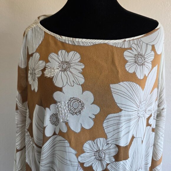 A.B. Lambdin Silk Poncho Coverup Top Floral Sequin Beads Tie Plus Sz 18 Vintage - Picture 2 of 12